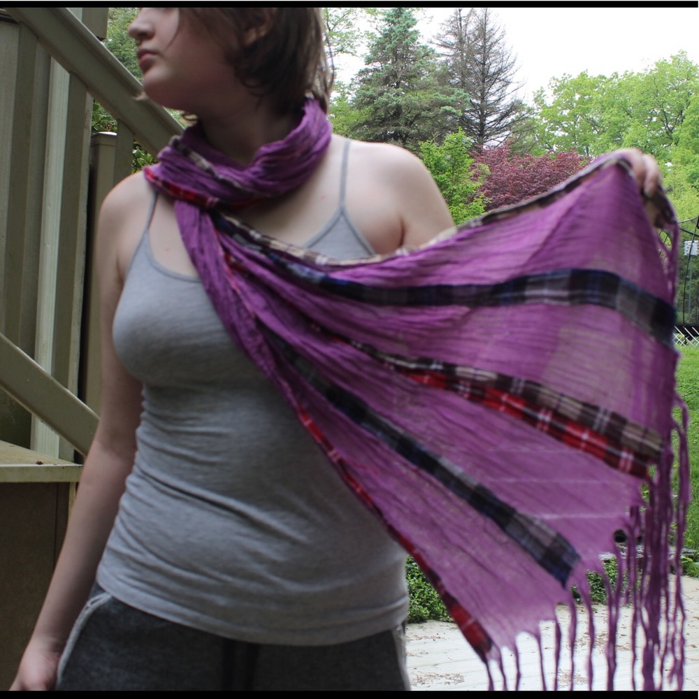 Plaid and purple scarf
